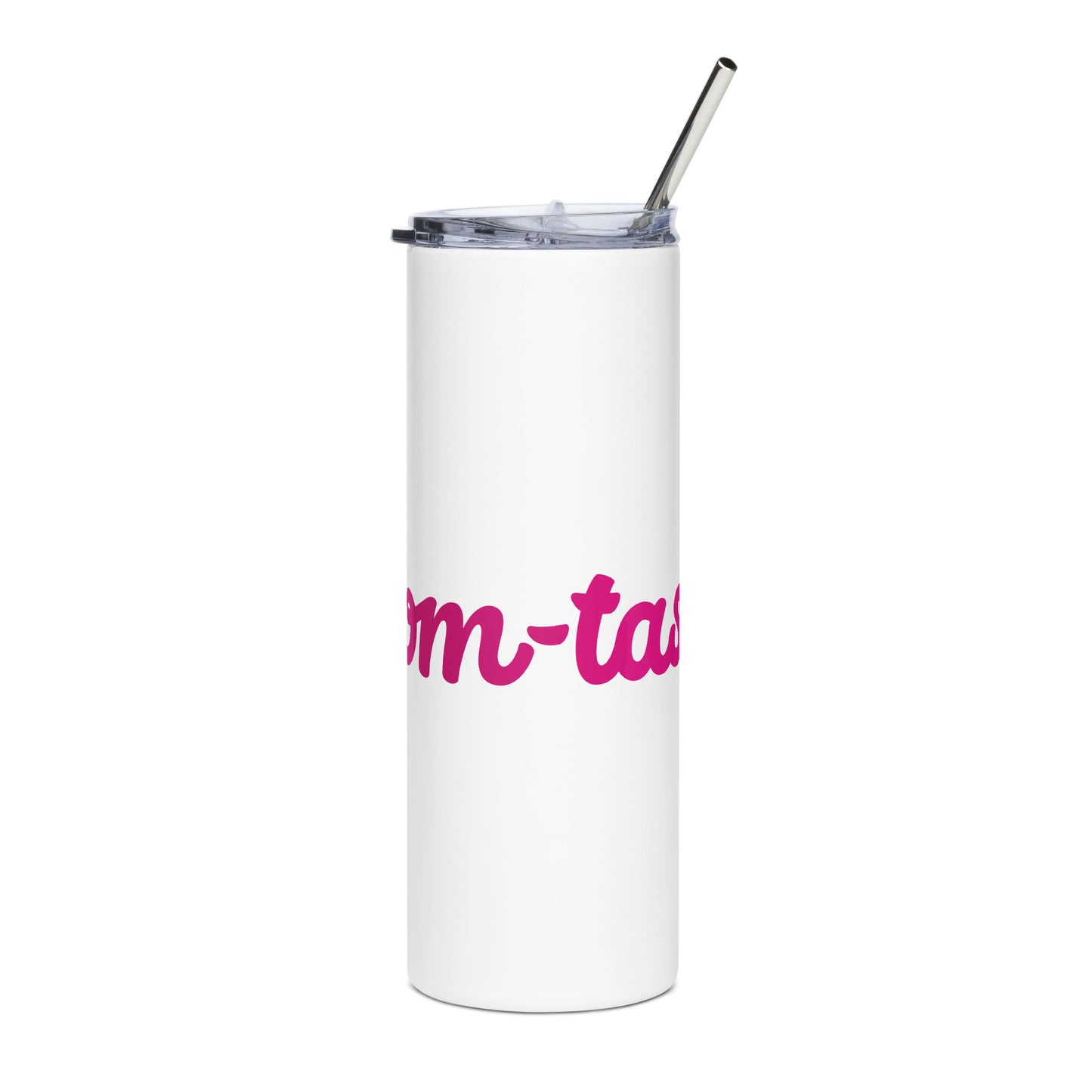 Mom-tastic White/Pink Stainless Steel Tumbler
